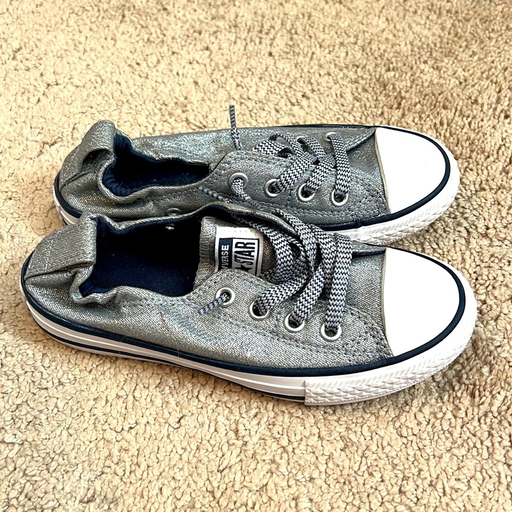 Silver glitter converse slip on